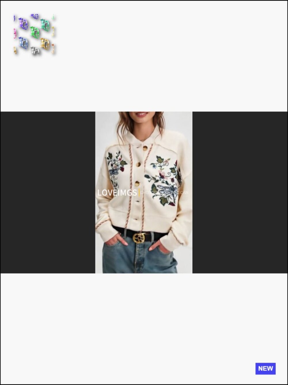 Women Chunky Knit Cardigan Embroidered Button Down Crop Sweatshirt Jacket Fall - Picture 5 of 5